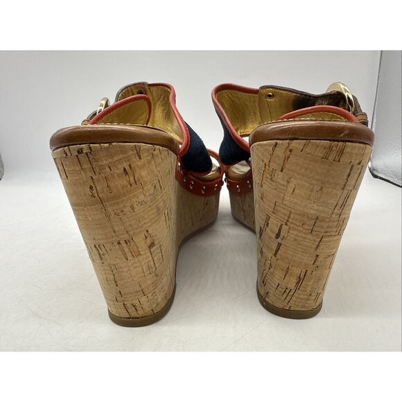 Coach Cortnee Cork Wedge Platform Buckled Sandals Suede Leather Women’s 8B - Picture 4 of 7